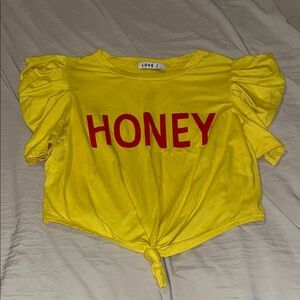 Love J Yellow Tee with Red 'Honey' Graphic